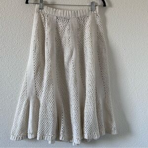 Women’s Knit Midi Skirt Small Cream Crochet Flare Boho Festival Handmade Western